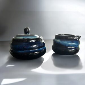 Handcrafted Ceramic Sugar Pot and Creamer Set in Midnight Blue